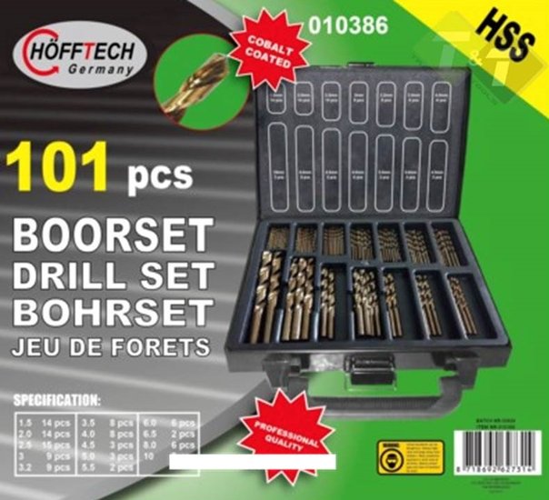 Boorset 101 delig, HSS boor, Cobalt Coated, Borenset, Hofftech