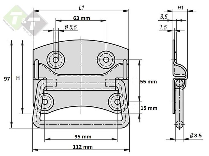 Kistgreep 120 mm, Amerikaans model, Kist handgreep