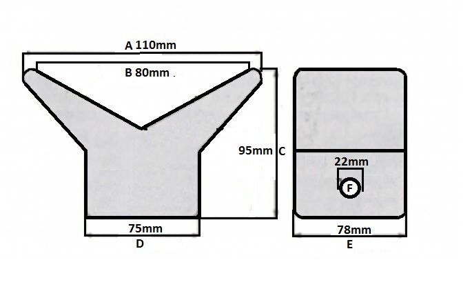 Bootvangmuil, V-blok, Opvangmuil 110 x 95 mm