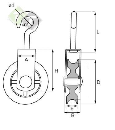 katrol enkel met nylon rol, katrol dubbel, katrollen, katrol, dubbelkatrol