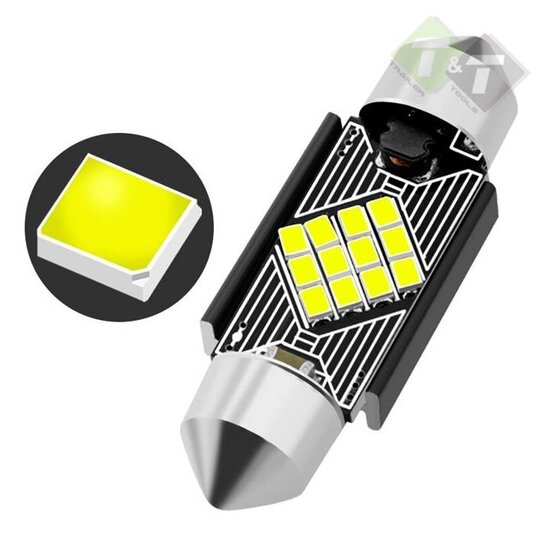 Interieur verlichting Wit, 12 LED, Buislamp 12 volt, 1 Stuks - Ledlamp BA15S - Autolamp - 12 Volt - Koplamp - P21W - h4 autolam