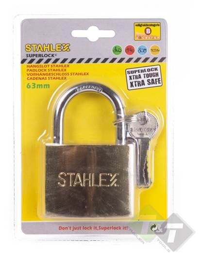Hangslot Stahlex, 63mm, hoogte 44mm, breedte 54mm, dikte 10.5mm, inc. 3 sleutels