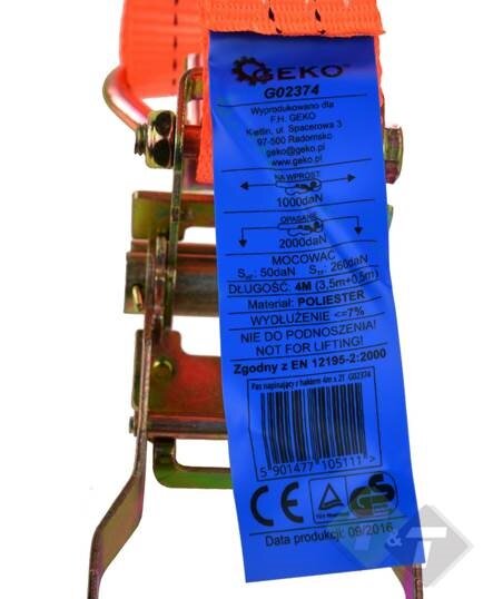 Spanband - Sjorband 2 Ton - 4 meter met ratel - GEKO
