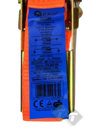 Spanband - Sjorband 1 Ton - 6 meter met ratel - GEKO