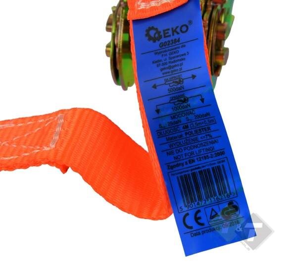 Spanband - Sjorband 1 Ton - 4 meter met ratel - GEKO