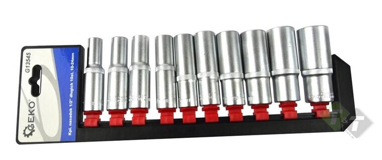 Lange doppenset - 10 delig - 1/2 duims aansluiting - 10 tot 24mm - GEKO