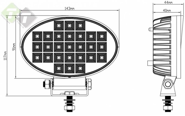 LED Werklamp met schakelaar - 27 LEDS - Ovaal - 40 Watt - Ledlamp