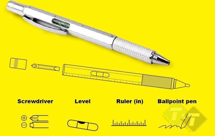 Multi pen - incl. waterpas en schroevendraaier - 4 in 1 - Benson