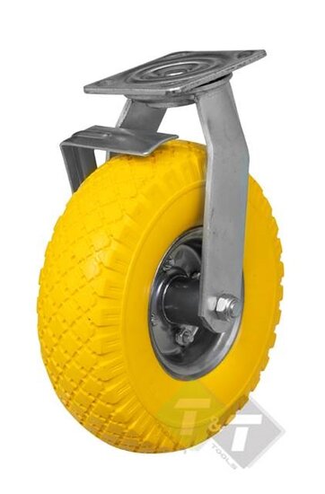 Zwenkwiel massief met rem - Maat 3.00-4 - PU Wiel - Anti lek wiel - Benson