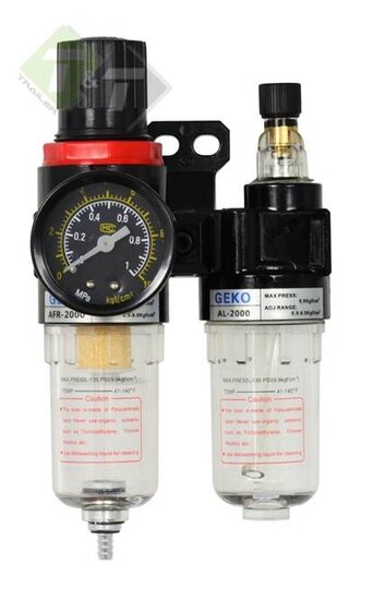 Drukregelaar met filter en waterafscheider - 1/4 duims - Max druk 10 bar - Compressor regelaar - GEKO