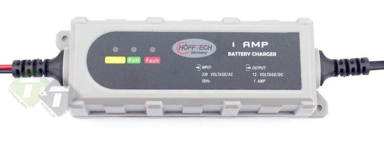 Acculader 12 Volt 1.0 Ampere - Stroomlader - Druppelaar - Druppellader - H&ouml;fftech