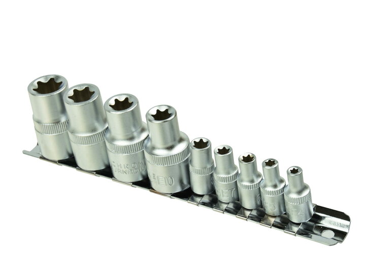 E-Torxdoppen set - E4 tot E16 - 1/4&#039;&#039; en 1/2&#039;&#039; - 9 delig - Inwendige torxdoppen - Torx dop - GEKO