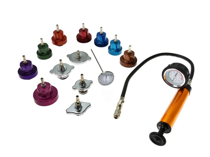 Radiatortester - Vacuumtester - Koeltester - 14 delig met 12 adapters - GEKO