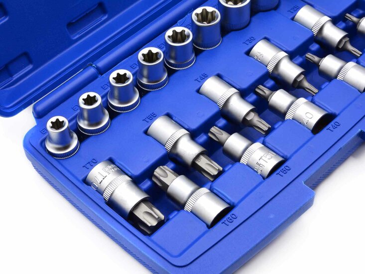 Torxdoppen set - 19 delig - Inwendig en uitwendig - Torx doppen - GEKO