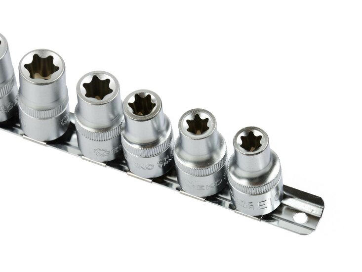 E-Torxdoppen set met doppenrail - 1/2&#039;&#039; - Inwendige torxdoppen - 9 delig - Torx dop - GEKO