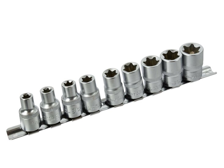 E-Torxdoppen set met doppenrail - 1/2&#039;&#039; - Inwendige torxdoppen - 9 delig - Torx dop - GEKO