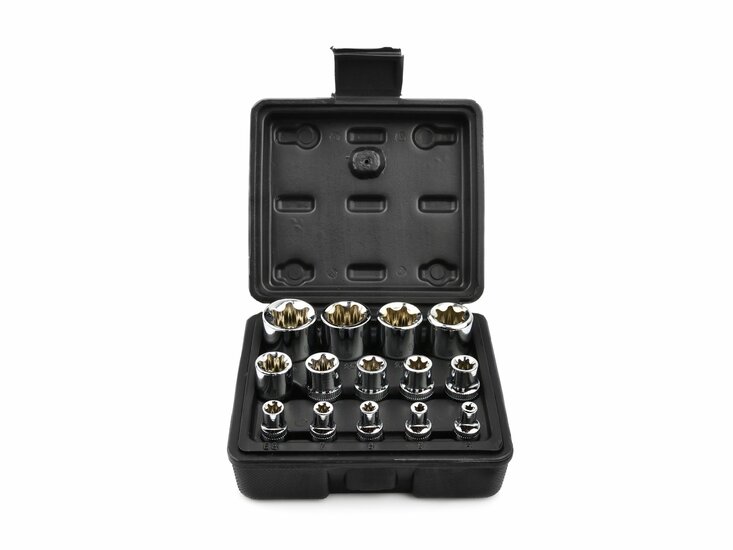 Torxdoppen set - 14 delig - E-Torx - 1/4, 3/8 en 1/2 duims - GEKO