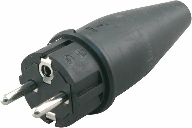 Stekker Rubber + RA, zwart, 16 Ampere, 250 Volt, VDE, IP44