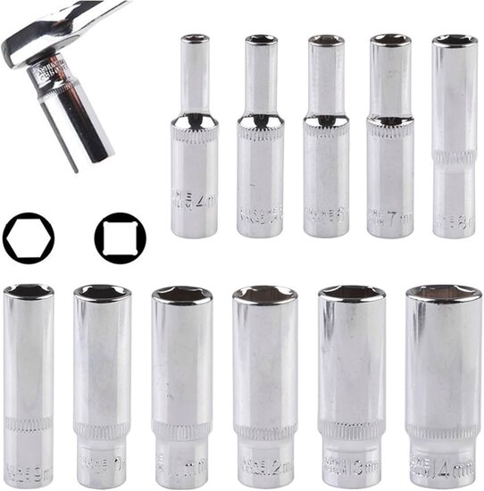 Lange dop 1/2 duims aansluiting 14 mm  - hoge dop - verlengdop  - long socket 14mm
