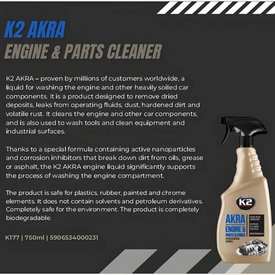 k2 Akra engine cleaner - motorcleaner - automotor reiniger - motorreiniger - reiniger - schoonmakmiddel - motorruim schoonmaker