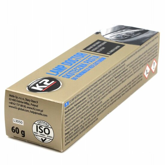 k2 lamp dokter 60 gram tube - pasta om de helderheid van koplampen te herstellen - koplampen oppoetsen - koplampen polijsen - p