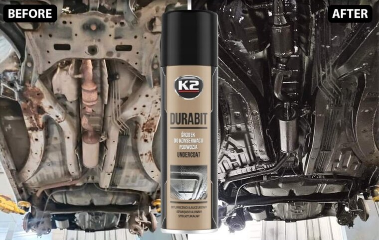 K2 durabit bitumen onderhoud spray - bodembeschermer - wielkastspray - beschermcoating - antiroest - rubberspray - dorpel spray