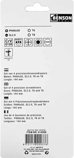 precisieschroevendraaiers 4 delig - schroevendraaier set - schroevendraaiers - benson