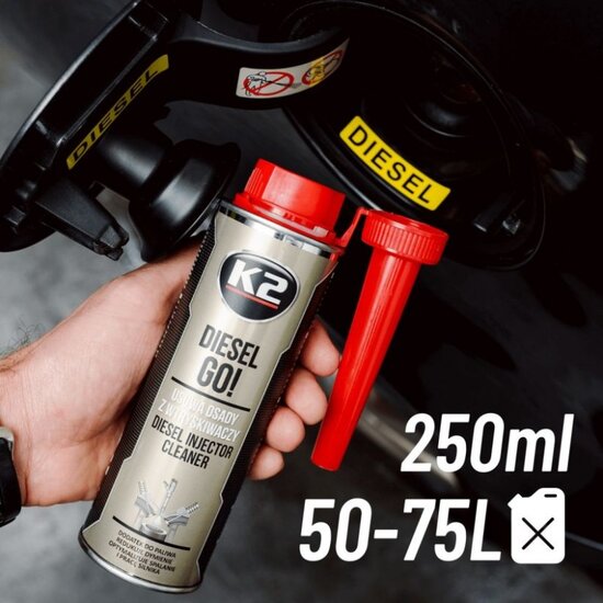 k2 diesel go injector cleaner 250ml - reiniger voor diesel injectoren - rook vermindering - brandstofadditief - uitstoot vermin