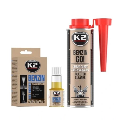 k2 benzine injector cleaner - rookvermindering - motor optimalisator - koolaanslag verwijdering benzine