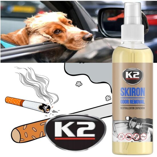k2 odor removal skiron geur neutralisator - geurspray - geur verwijderaar - geuroplosser - verijwedring van ongewenste geuren 