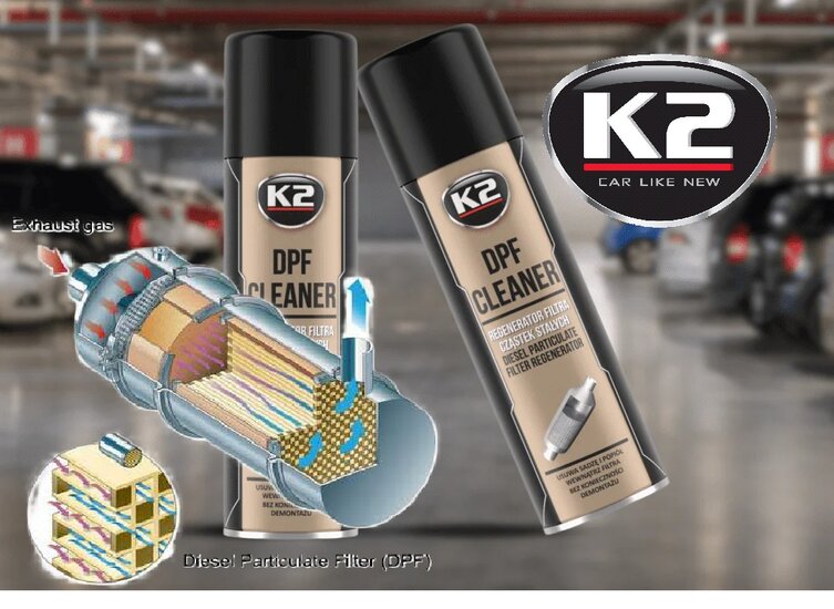 k2 dpf cleaner - diesel filter schoonmaak spuitbus - roetdeeltjes oplosser - dpf filter cleaning additief - reiniging voor dies