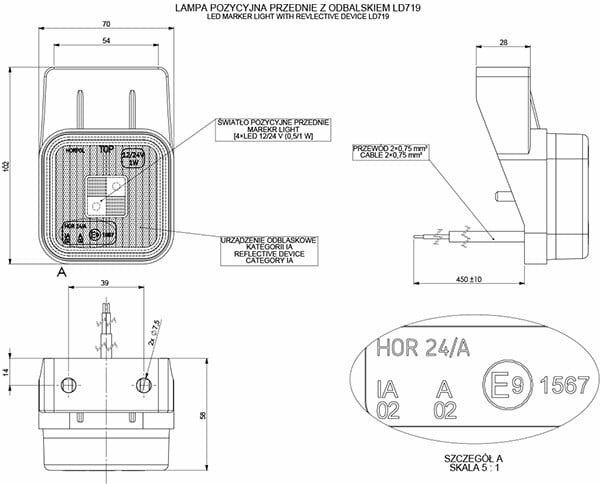 zijmarkeringslamp met houder - markeringslamp wit - contourlamp 12 en 24 volt - horpol