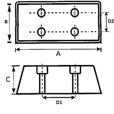 stootkussen 170x130x60x90mm 4 gaten - stootrubber - stootkussen