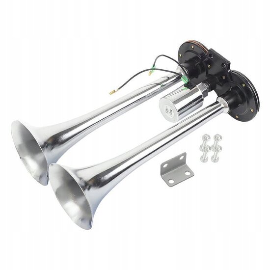 dubbele luchthoorn 12 en 24 volt fanfara - toeter - scheepshoorn - claxon - signaalhoorn