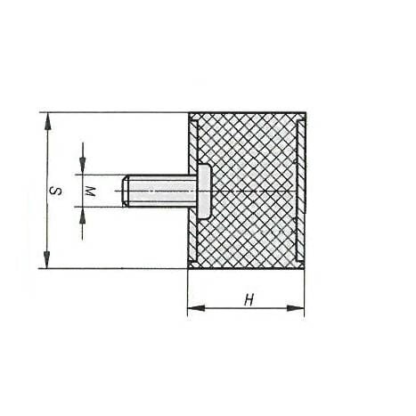 rubber buffer - m8 30x30mm - demper - 1 bout - 1 gat -  trillingen demper 