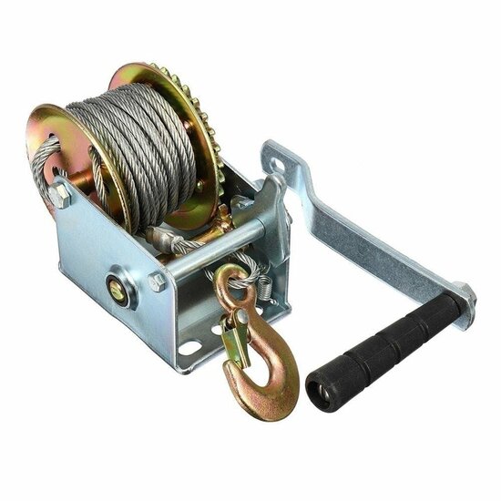 krachtige handmatige lier - 1100 kg trekkracht - 10m staalkabel + haak - handlier