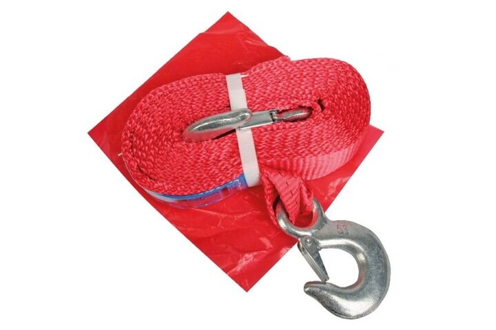 sleepband 5t - 4,5m - rood - inclusief haken - sleepkabel