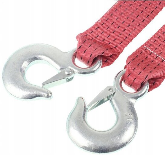 sleepband 5t - 4,5m - rood - inclusief haken - sleepkabel
