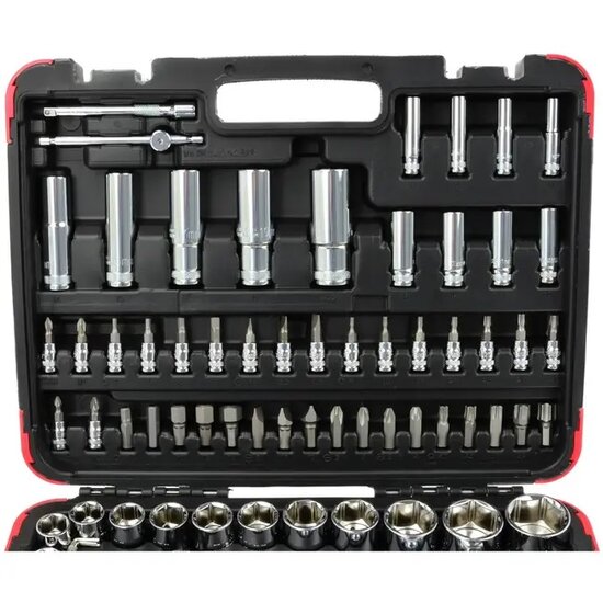 doppenset - doppendoos - 1/2 en 1/4 duims - gereedschap set - ratelset - 108 delig - tvardy