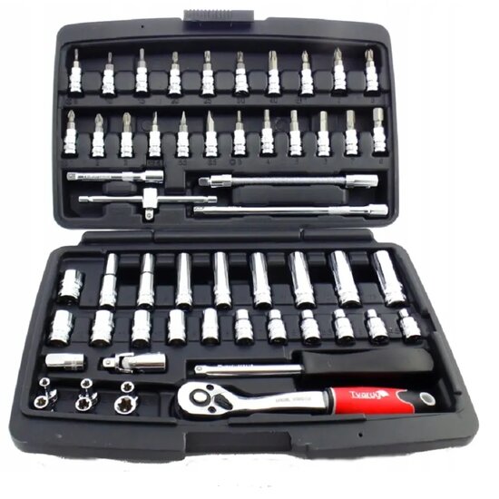 doppenset - doppendoos - 1/4 duims - gereedschapsset - ratelset - 56 delig - tvardy