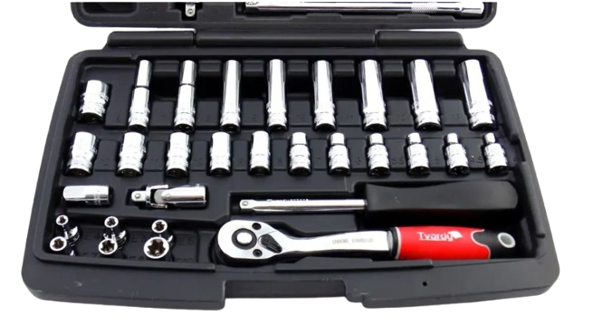 doppenset - doppendoos - 1/4 duims - gereedschapsset - ratelset - 56 delig - tvardy