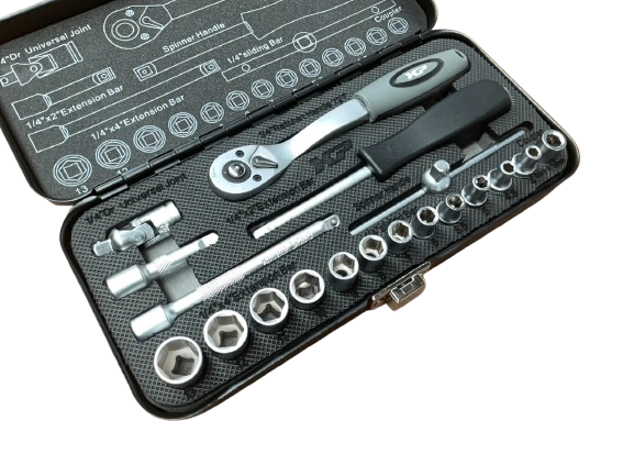 doppenset 1/4 - 20-delig met ratel - doppendoos - doppenkit - dopset - doppenbox