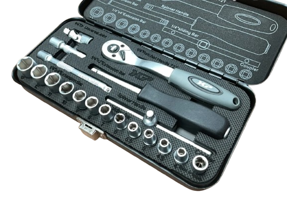 doppenset 1/4 - 20-delig met ratel - doppendoos - doppenkit - dopset - doppenbox