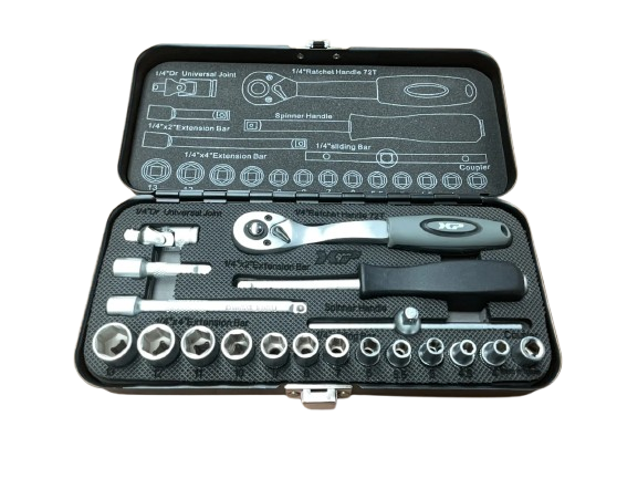 doppenset 1/4 - 20-delig met ratel - doppendoos - doppenkit - dopset - doppenbox