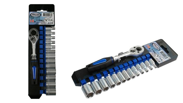 dopsleutelset - doppenset - 14-delig - 1/4 duims - ratelset - hofftech