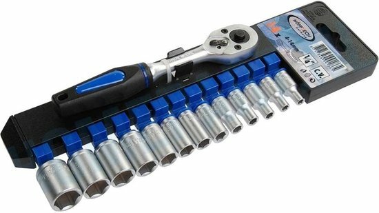 dopsleutelset - doppenset - 14-delig - 1/4 duims - ratelset - hofftech