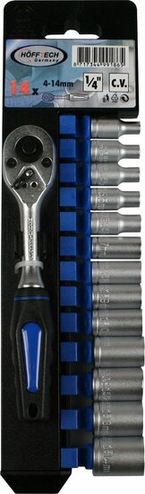 dopsleutelset - doppenset - 14-delig - 1/4 duims - ratelset - hofftech