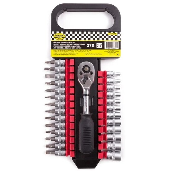 dopsleutelset - doppenset - 27-delig - 1/4 duims - ratelset - benson