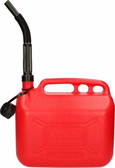 jerrycan met vloeistofindicator - 10 liter inhoud - flexibele tuit - kunststof benzinekan - vloeistof kan - brandstofkan