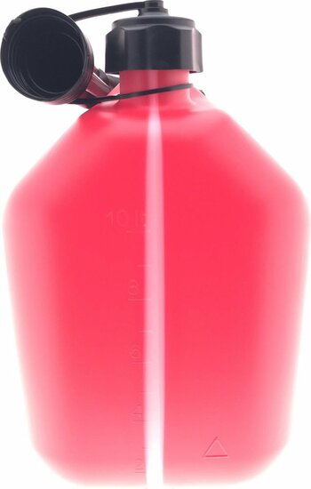 jerrycan met vloeistofindicator - 10 liter inhoud - flexibele tuit - kunststof benzinekan - vloeistof kan - brandstofkan